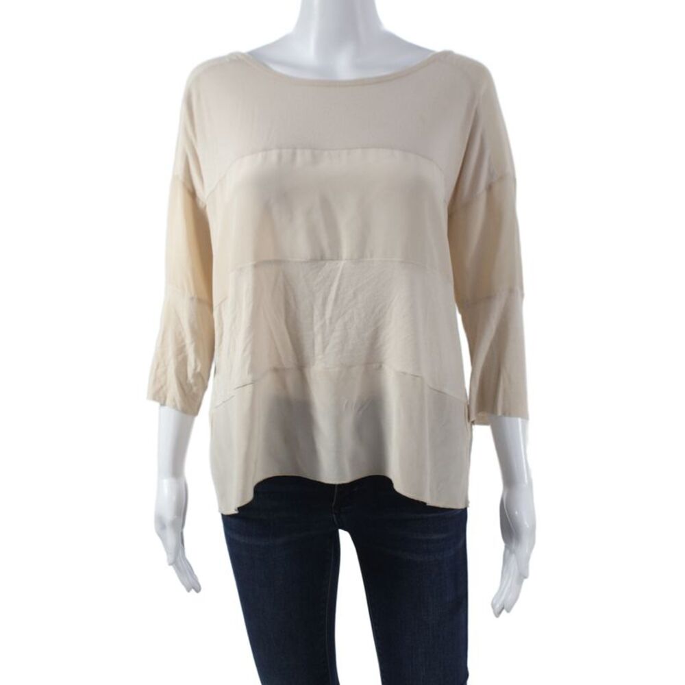Bailey 44 Womens Beige Basic Blouse 3/4 Sleeve Round Neck Size S